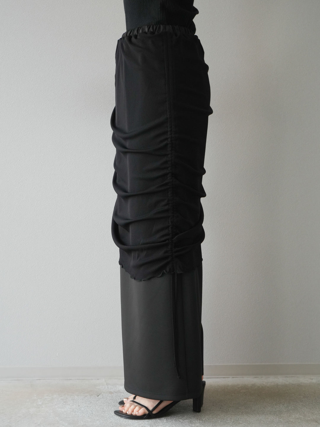 [予約]シアーレイヤードタイトスカート/ブラック