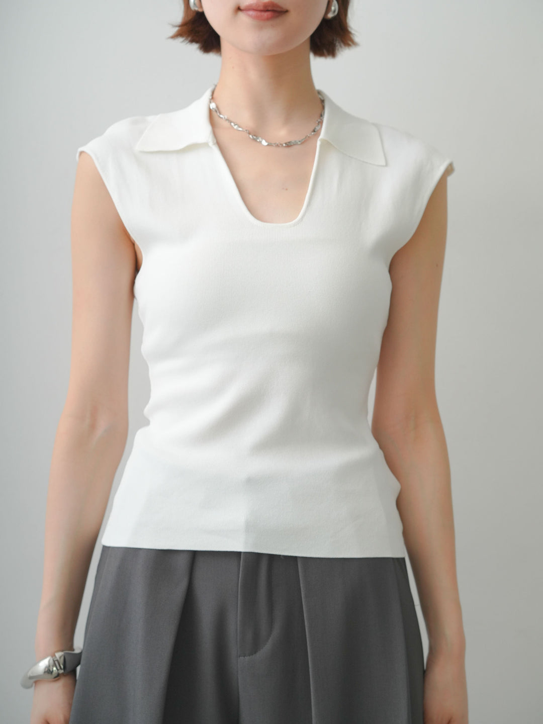 [予約]スキッパーフレンチニットトップス/white