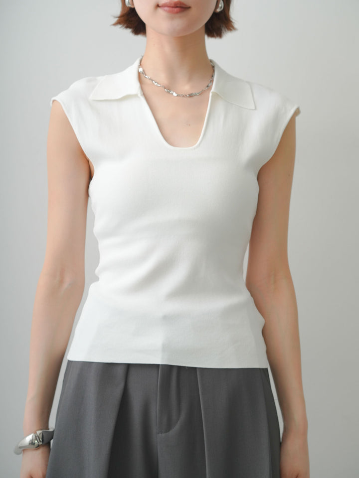 [予約]スキッパーフレンチニットトップス/white