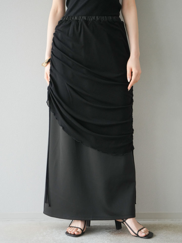 [予約]シアーレイヤードタイトスカート/ブラック