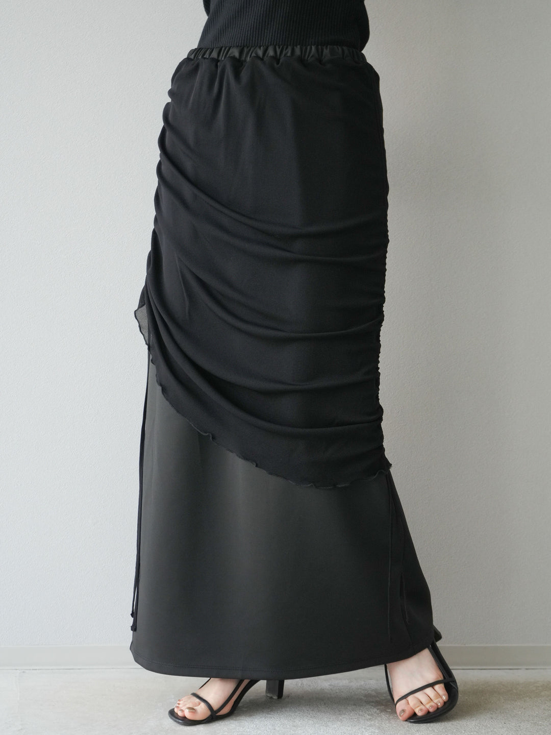 [予約]シアーレイヤードタイトスカート/ブラック