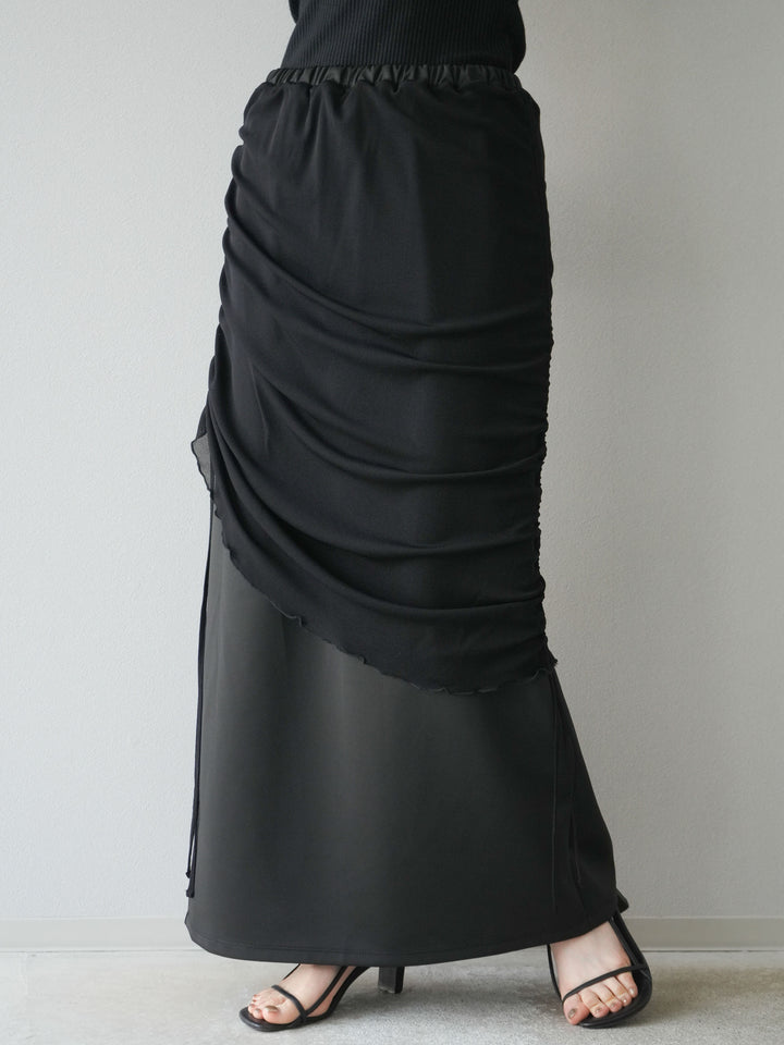 [予約]シアーレイヤードタイトスカート/ブラック