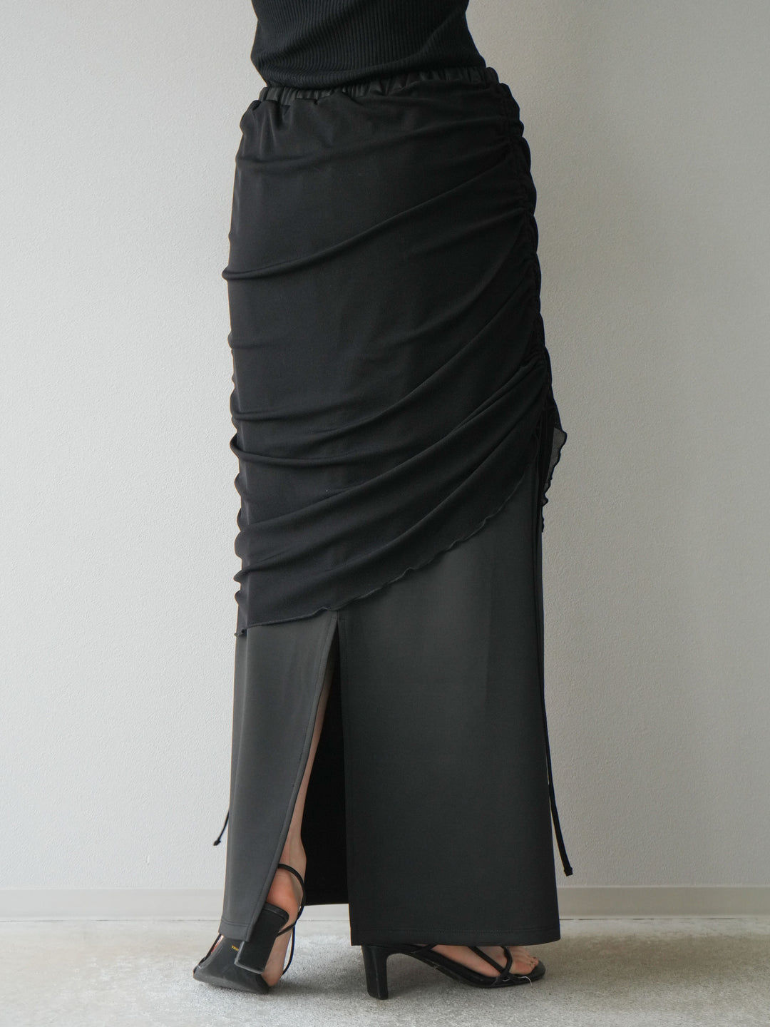 [予約]シアーレイヤードタイトスカート/ブラック