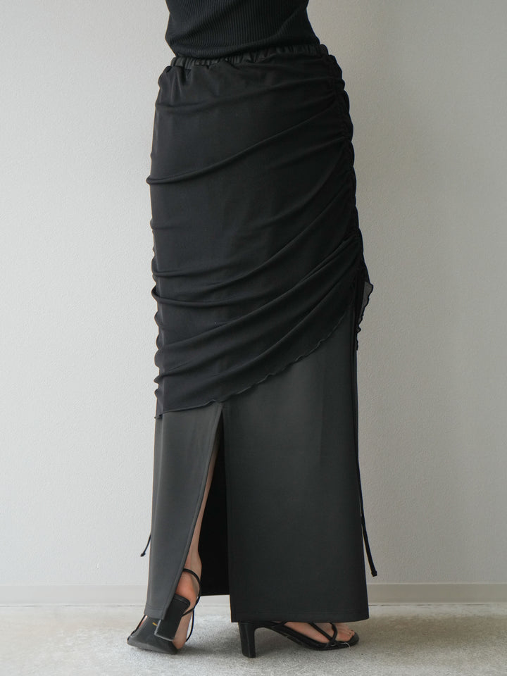 [予約]シアーレイヤードタイトスカート/ブラック