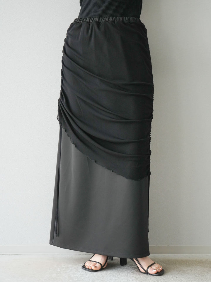 [予約]シアーレイヤードタイトスカート/ブラック
