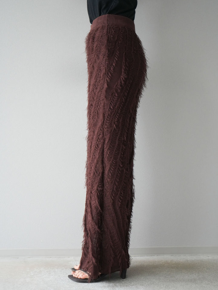 [予約]ミックスヤーンフリンジタイトスカート/ブラウン