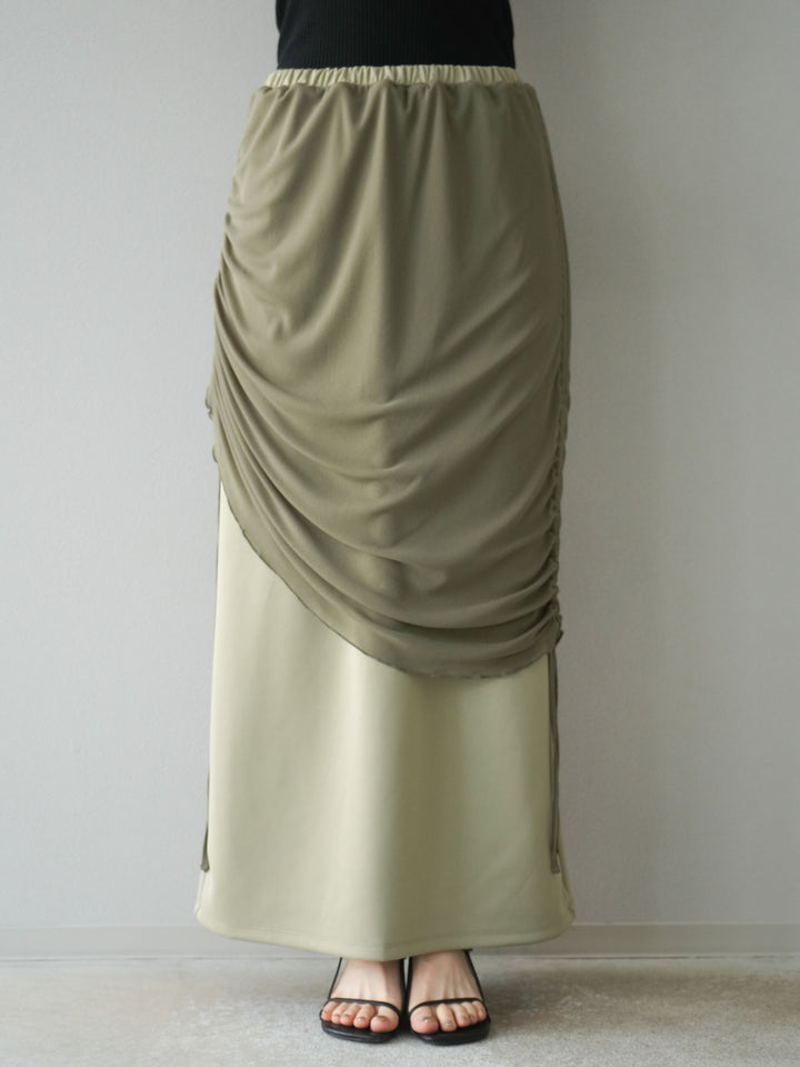 [予約]シアーレイヤードタイトスカート/ライトグリーン
