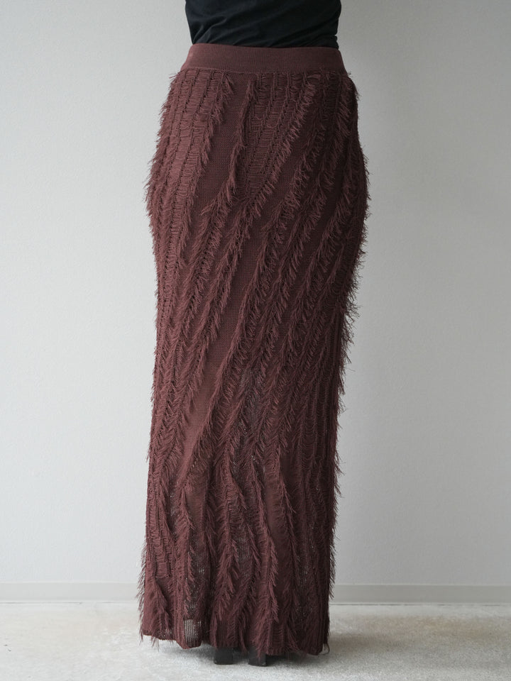 [予約]ミックスヤーンフリンジタイトスカート/ブラウン