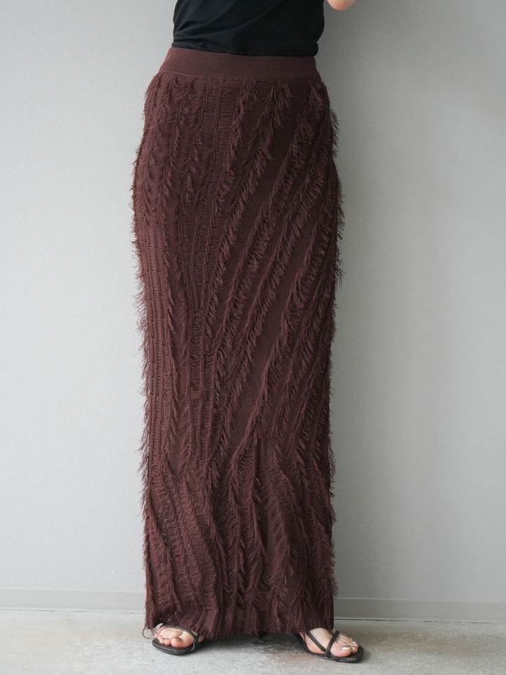 [予約]ミックスヤーンフリンジタイトスカート/ブラウン