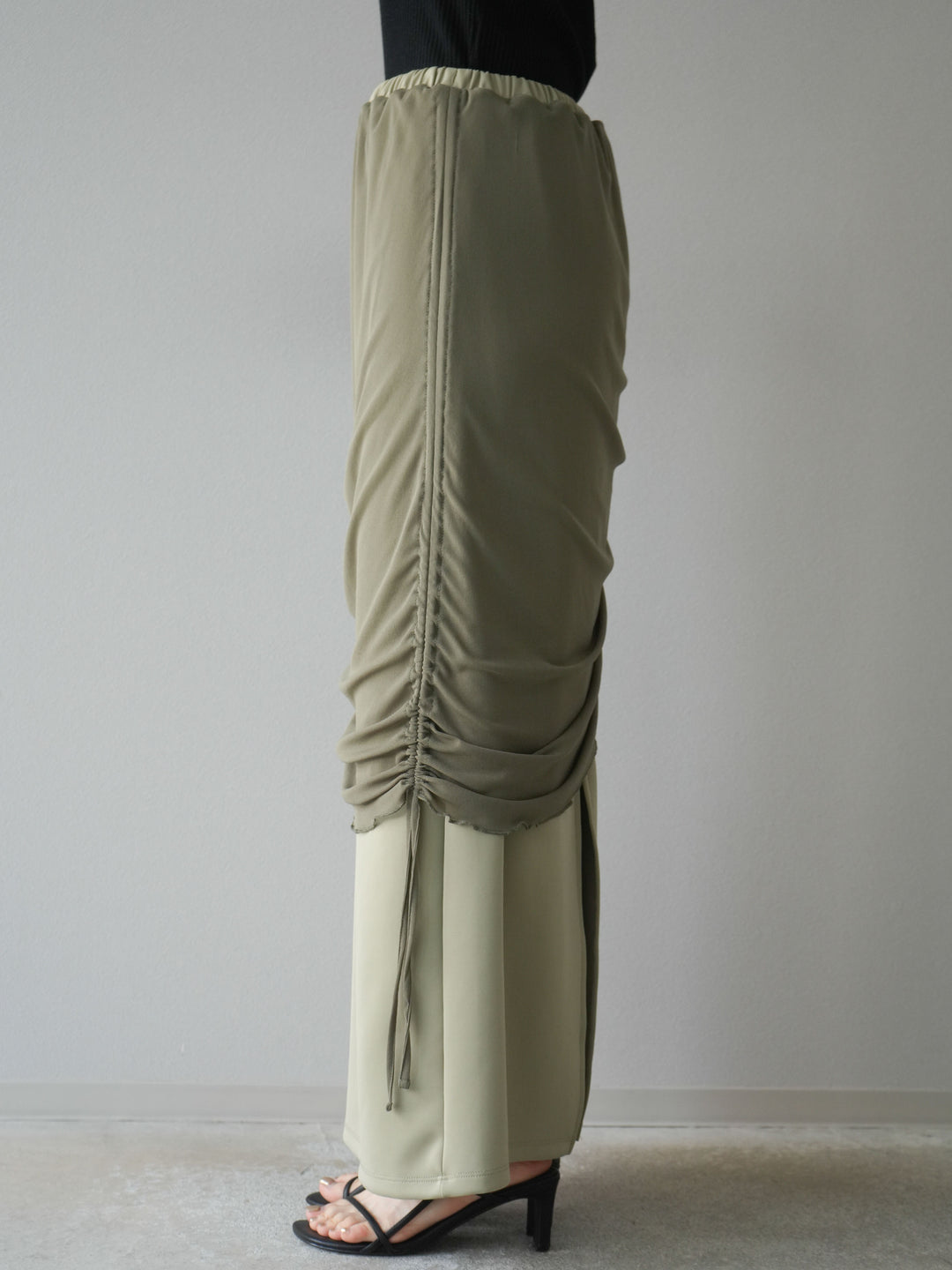 [予約]シアーレイヤードタイトスカート/ライトグリーン