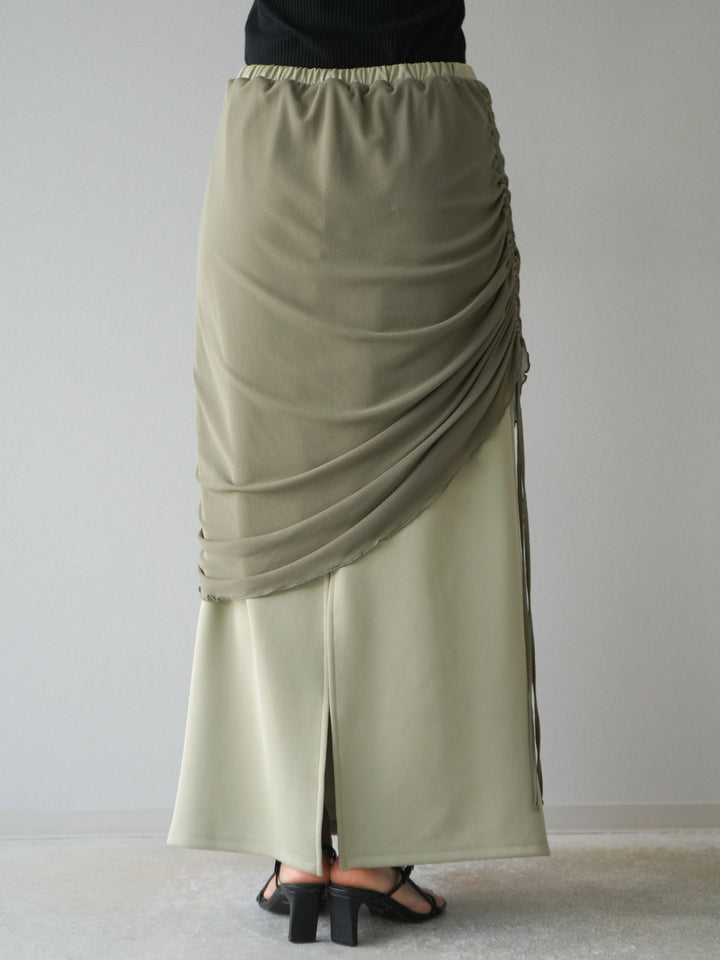 [予約]シアーレイヤードタイトスカート/ライトグリーン