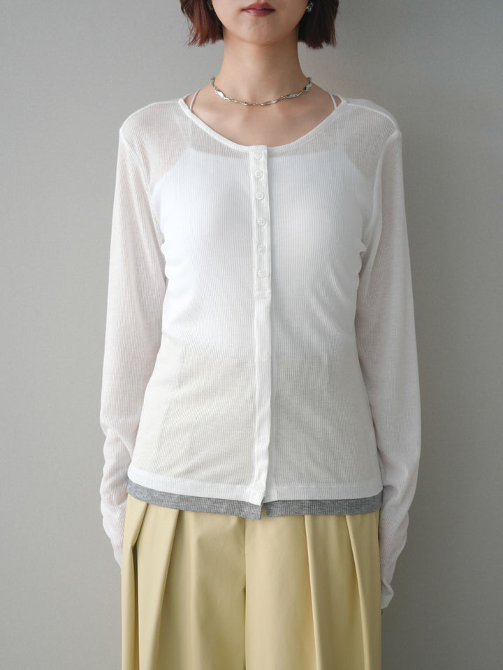 [予約]シアーリブバイカラーカーディガン/white