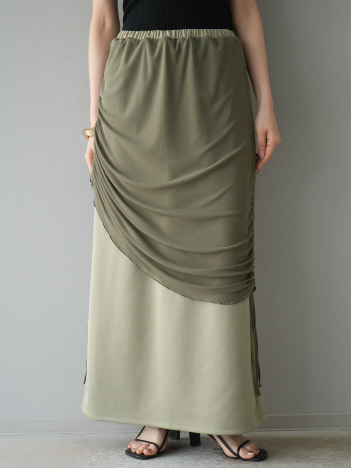 [予約]シアーレイヤードタイトスカート/ライトグリーン