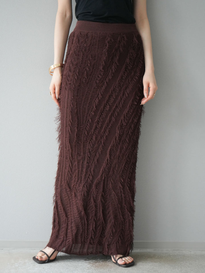[予約]ミックスヤーンフリンジタイトスカート/ブラウン