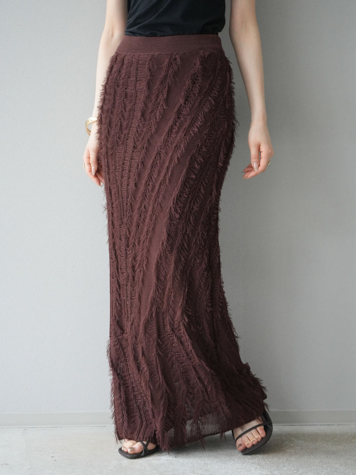 [予約]ミックスヤーンフリンジタイトスカート/ブラウン