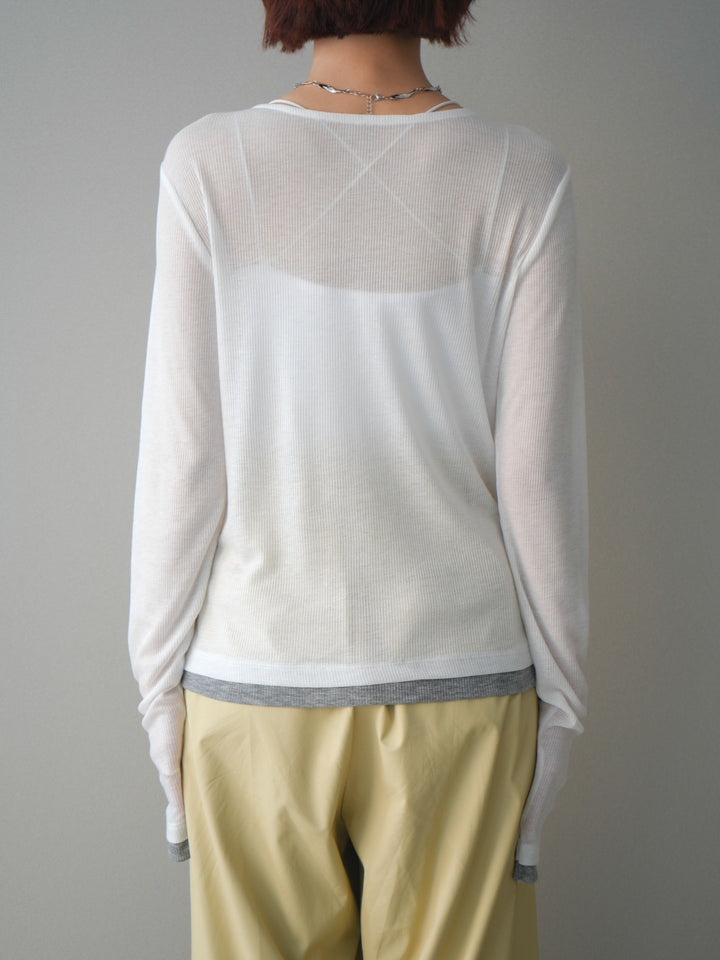 [予約]シアーリブバイカラーカーディガン/white