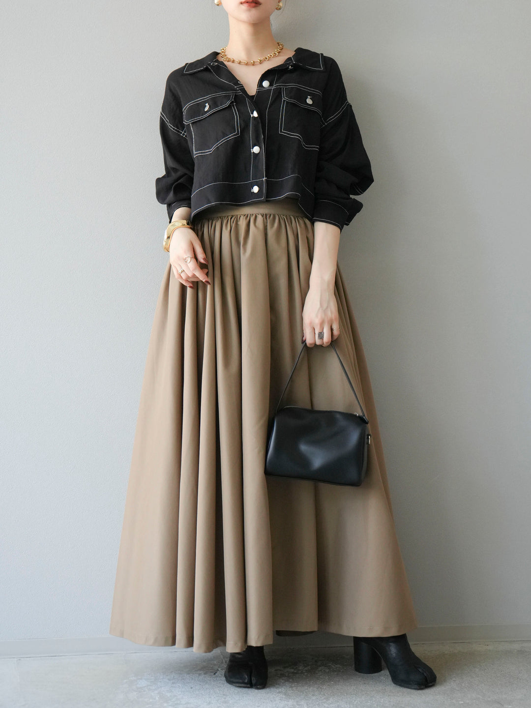 [SET] 縫合透視短外套 + 寬大蓬蓬裙 (2 套)