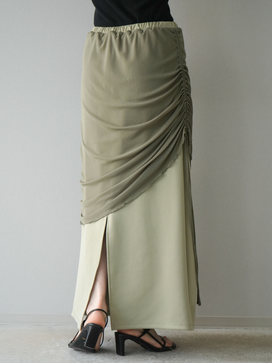 [予約]シアーレイヤードタイトスカート/ライトグリーン