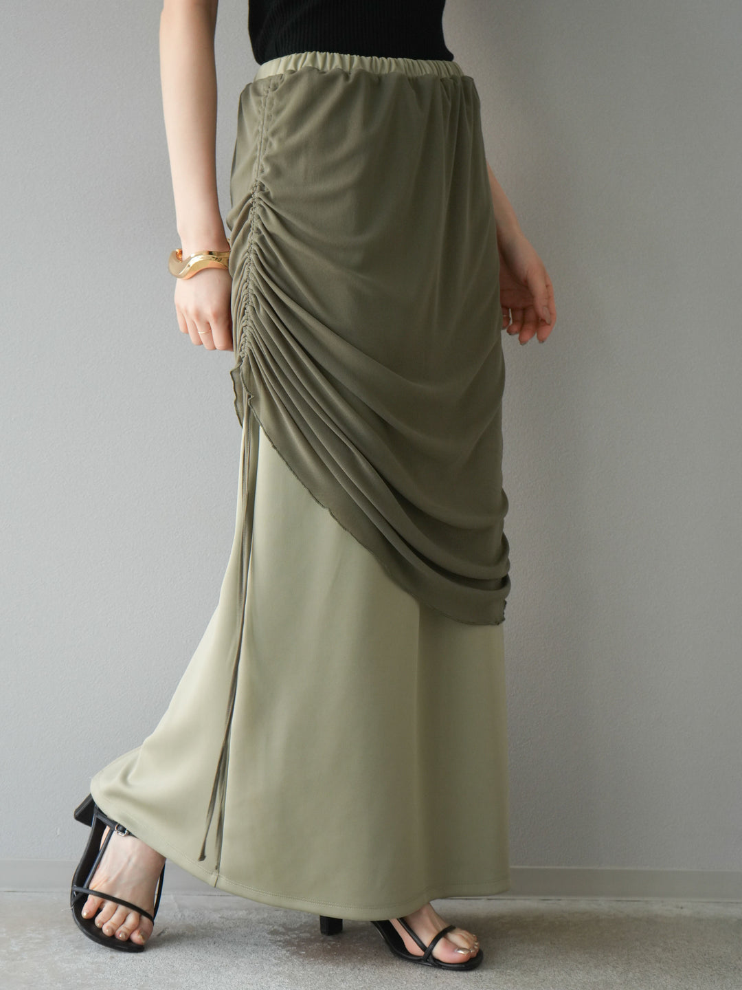 [予約]シアーレイヤードタイトスカート/ライトグリーン