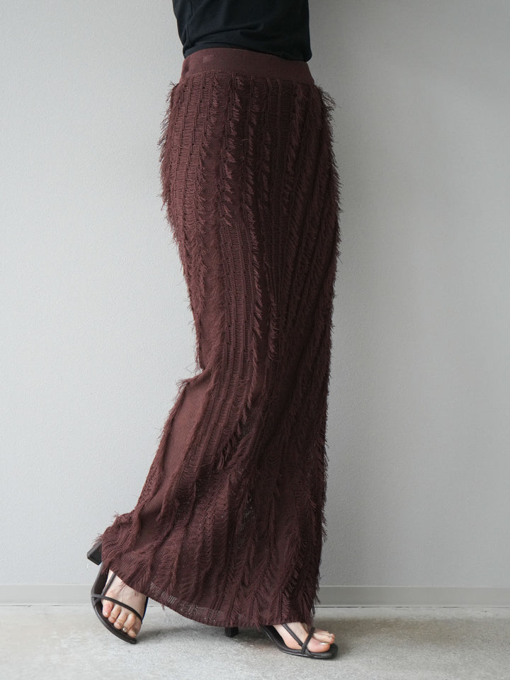 [予約]ミックスヤーンフリンジタイトスカート/ブラウン