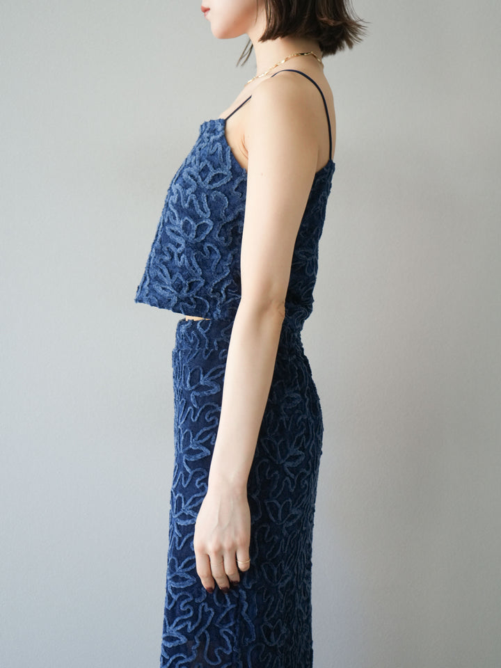 [予約]パイピングフラワーシアーベロアキャミソール/ネイビー