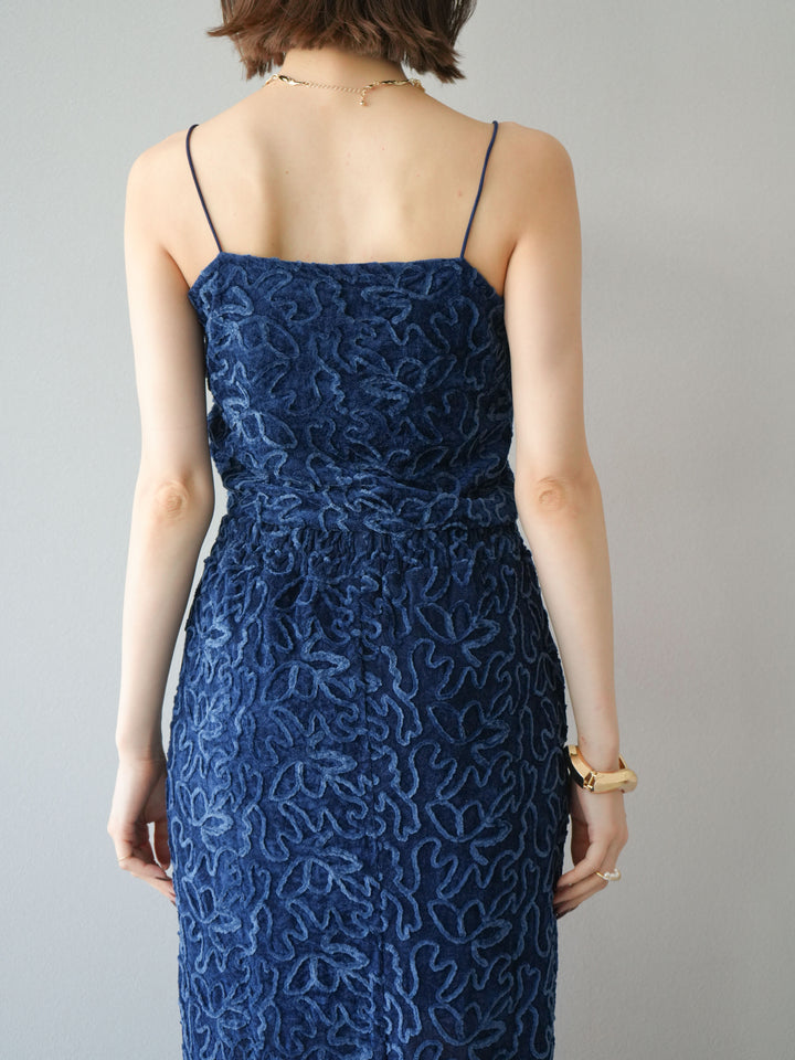 [予約]パイピングフラワーシアーベロアキャミソール/ネイビー