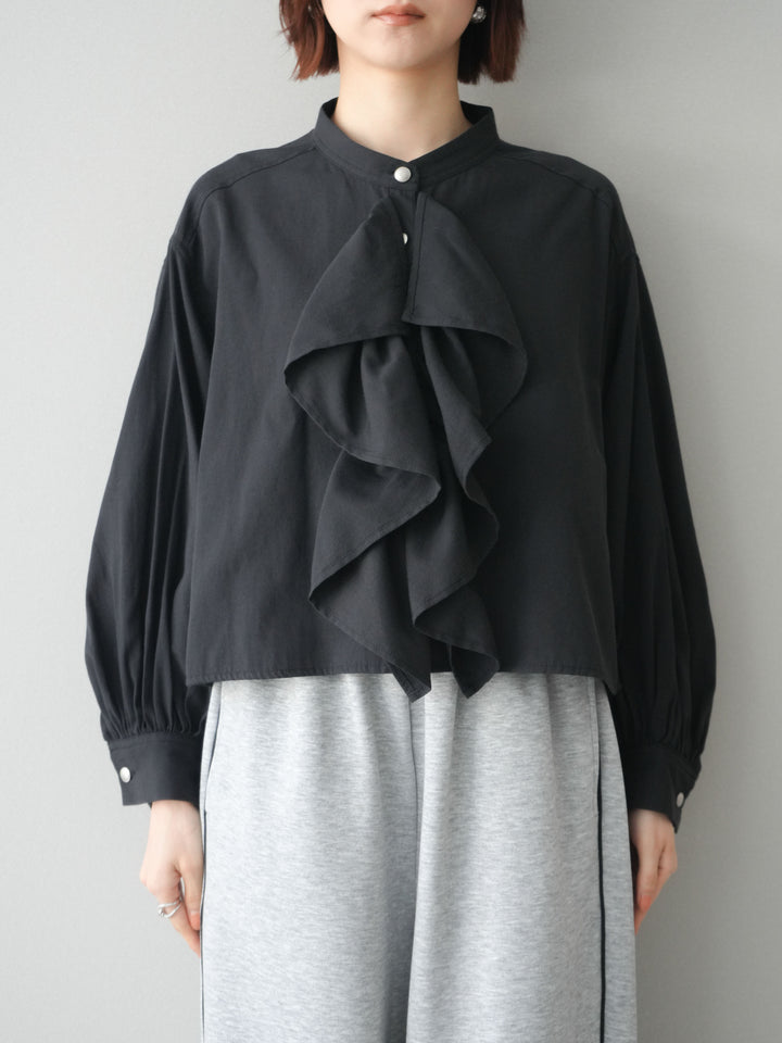 [予約]ラッフルフレアショートブラウス/black