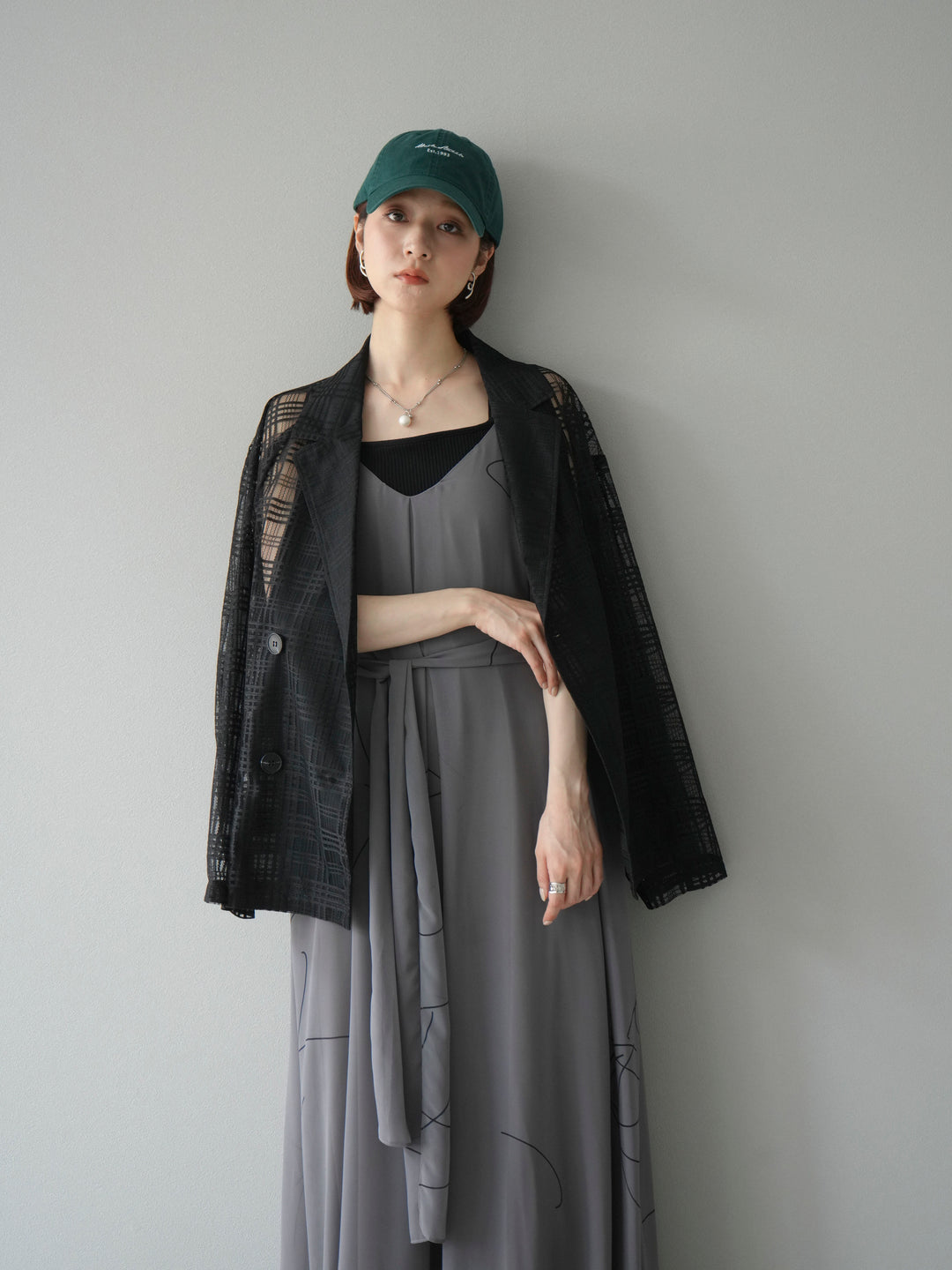 [予約]ペンタッチシフォンキャミワンピース/グレー