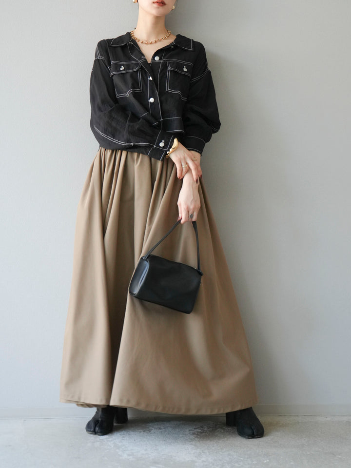 [SET] 縫合透視短外套 + 寬大蓬蓬裙 (2 套)