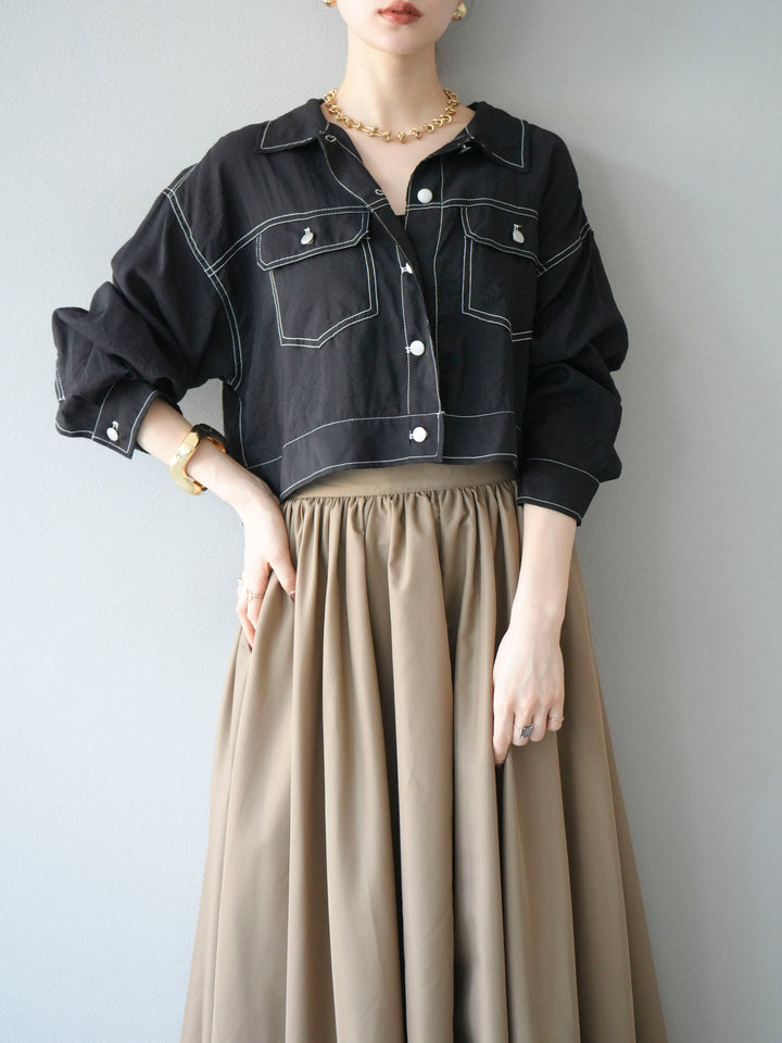 [SET] 縫合透視短外套 + 寬大蓬蓬裙 (2 套)