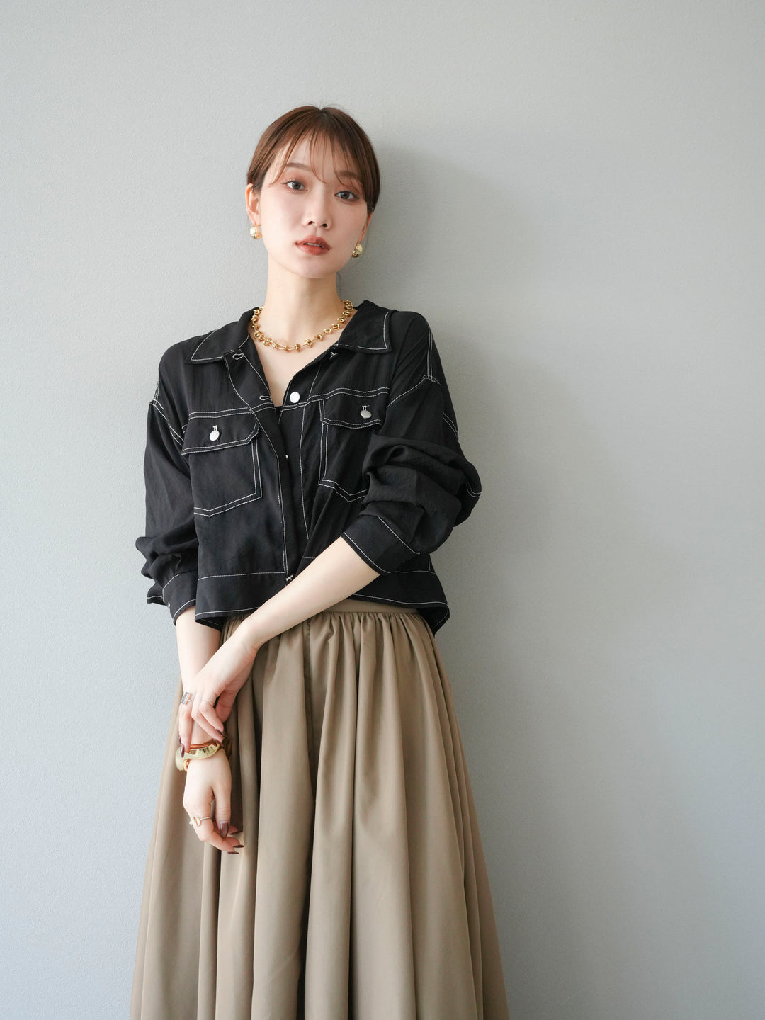 [SET] 縫合透視短外套 + 寬大蓬蓬裙 (2 套)