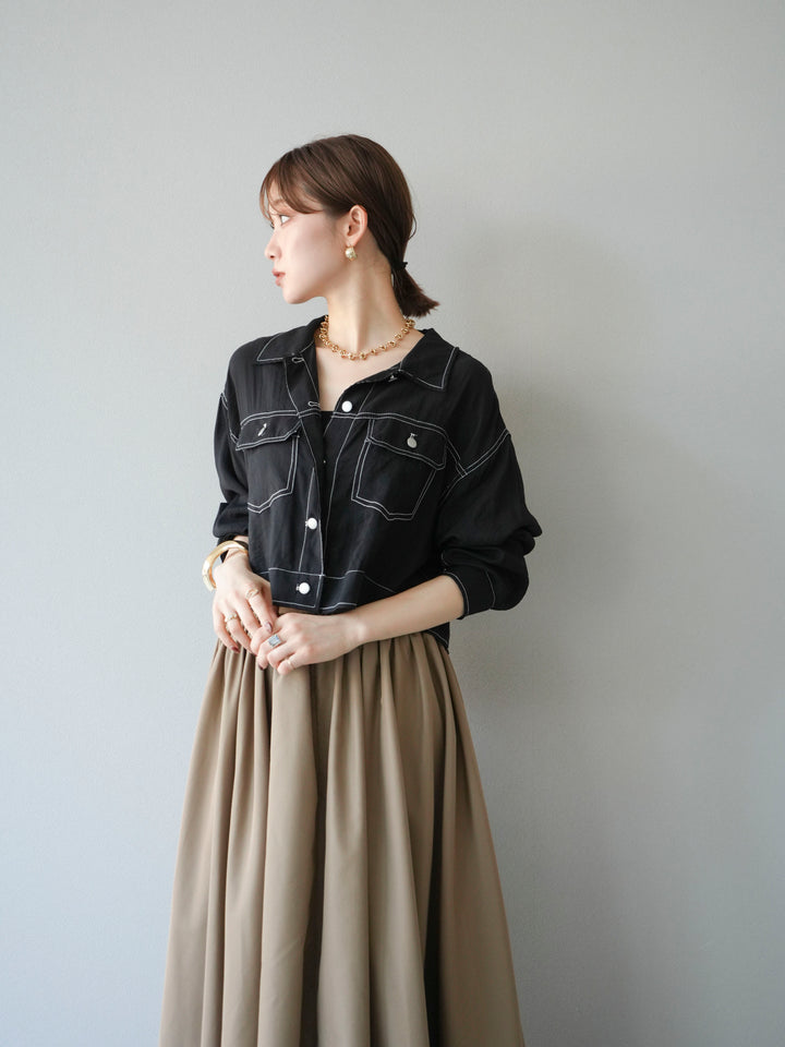 [SET] 縫合透視短外套 + 寬大蓬蓬裙 (2 套)