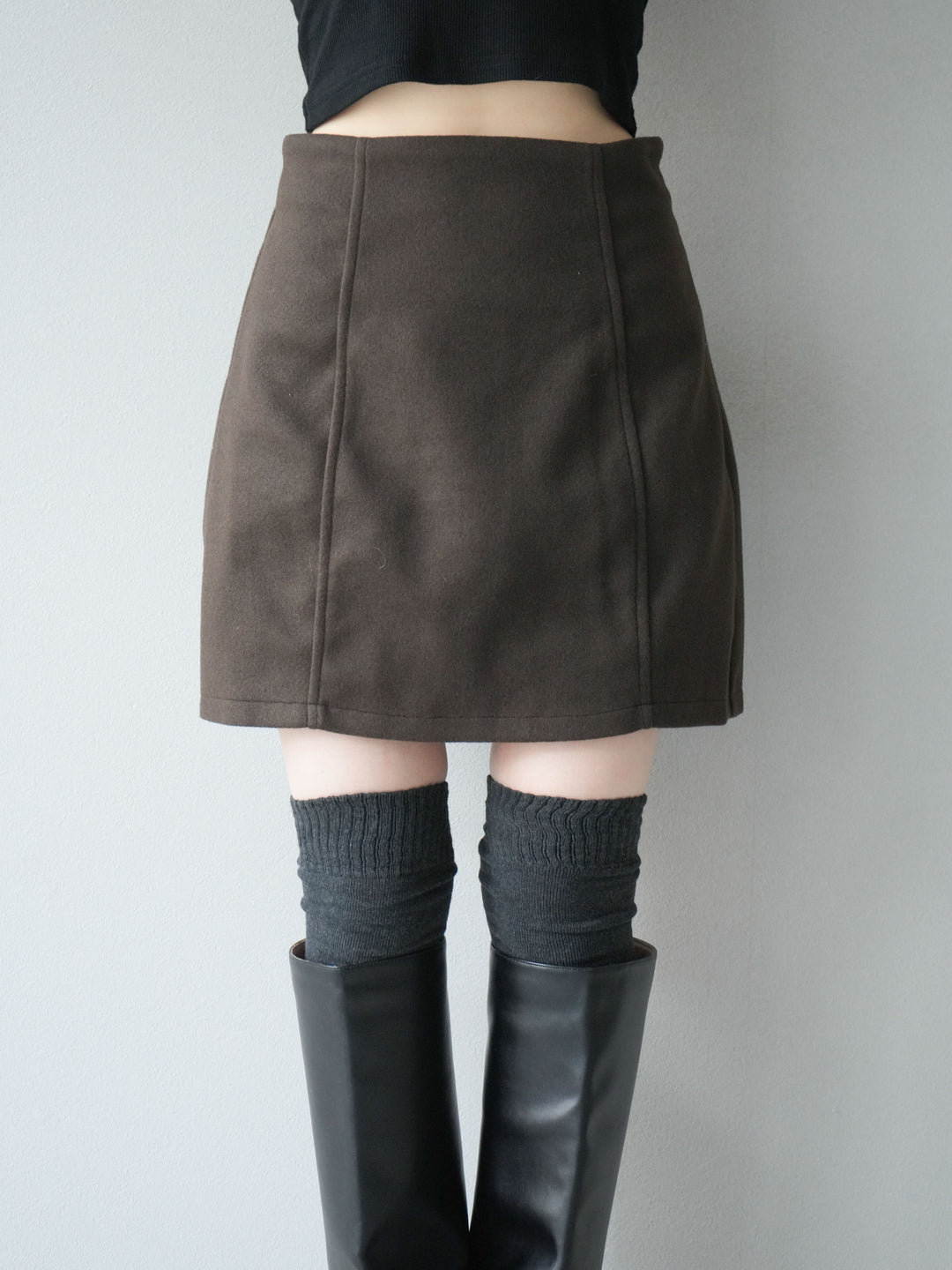 [予約]フェイクウールコクーンミニスカート/ブラウン