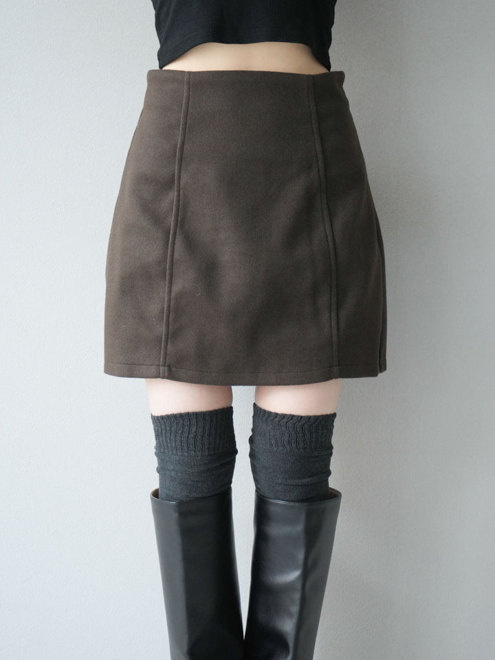 [予約]フェイクウールコクーンミニスカート/ブラウン