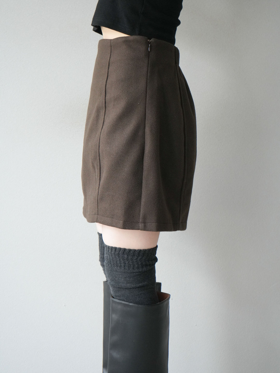 [予約]フェイクウールコクーンミニスカート/ブラウン