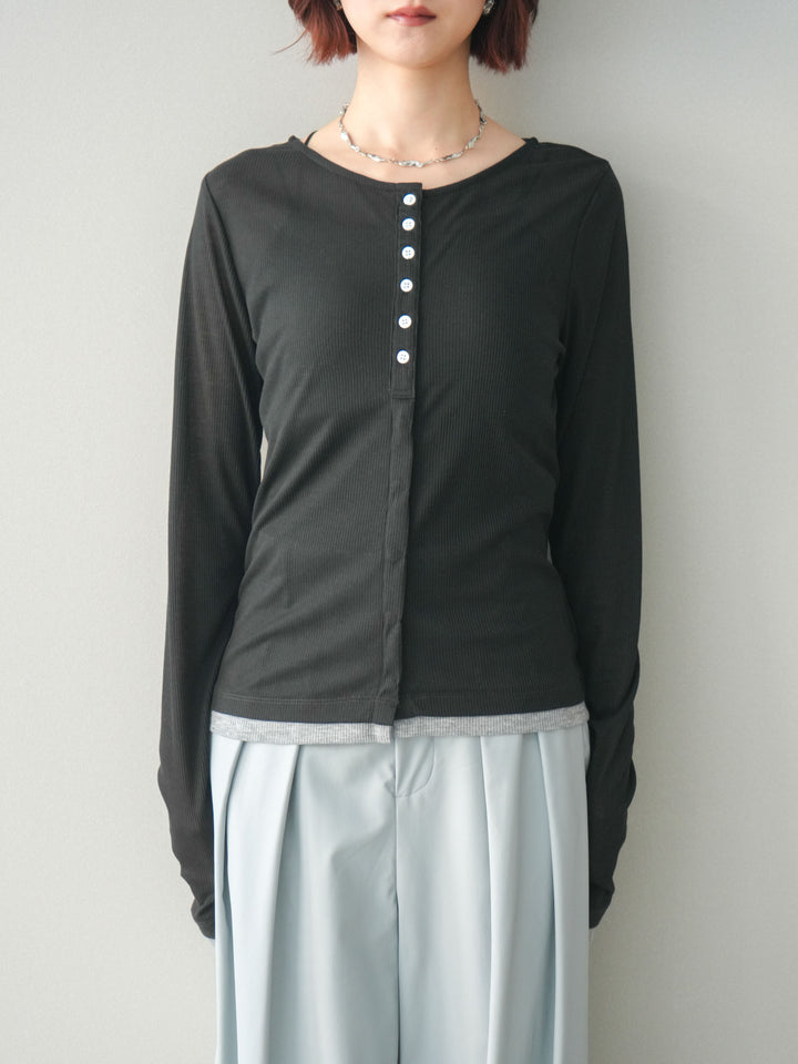 [予約]シアーリブバイカラーカーディガン/black