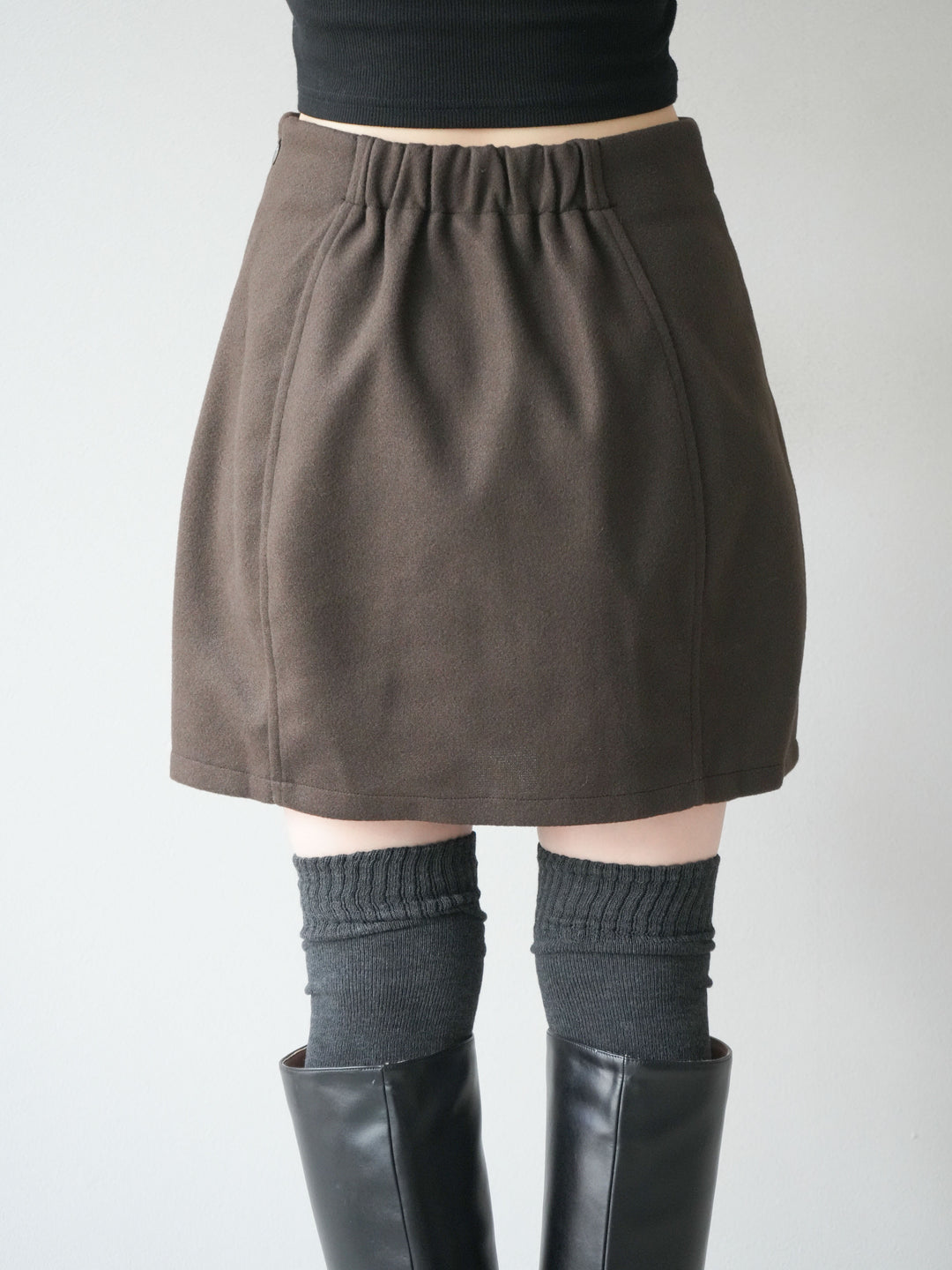[予約]フェイクウールコクーンミニスカート/ブラウン