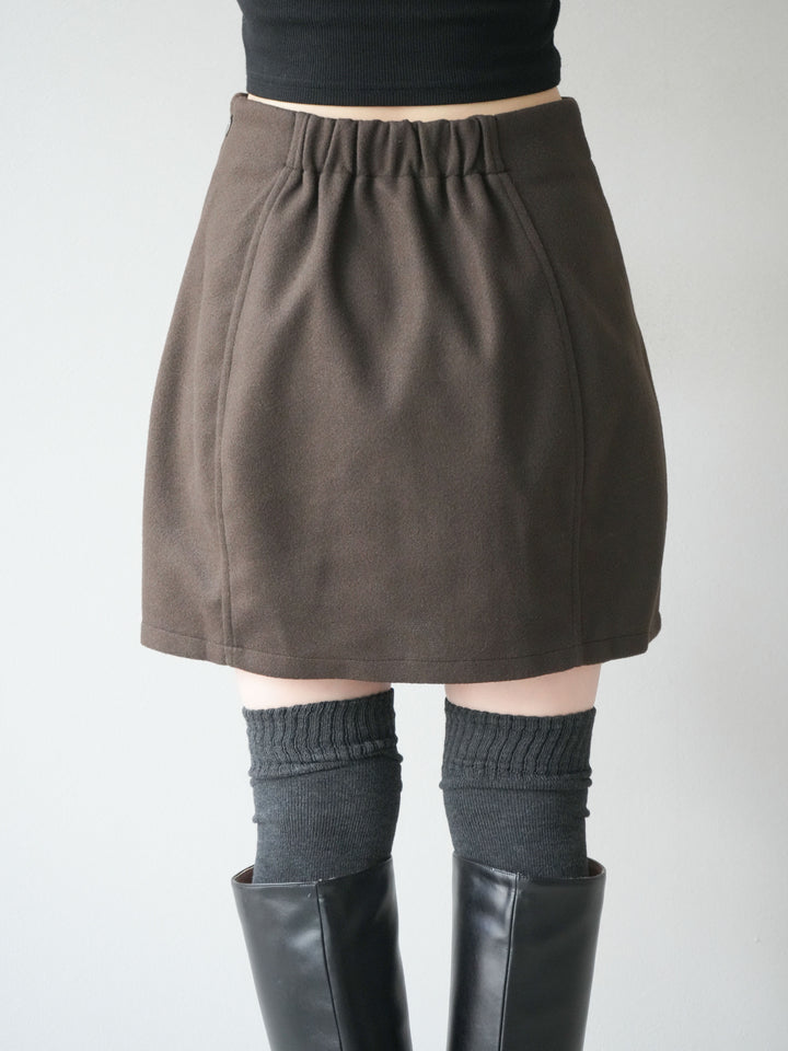 [予約]フェイクウールコクーンミニスカート/ブラウン