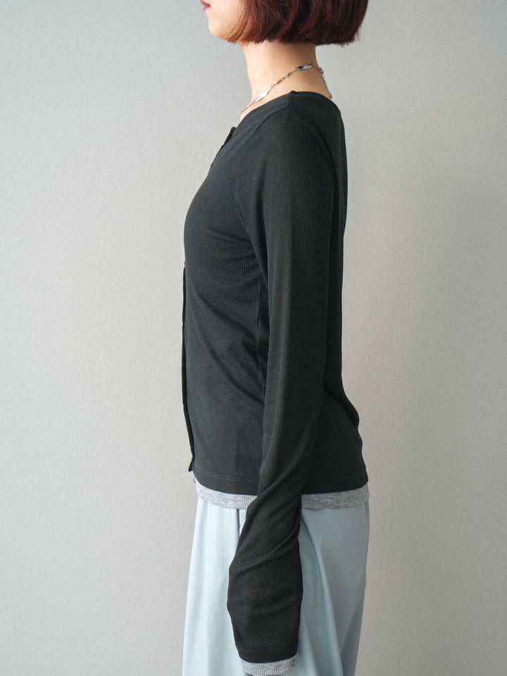 [予約]シアーリブバイカラーカーディガン/black