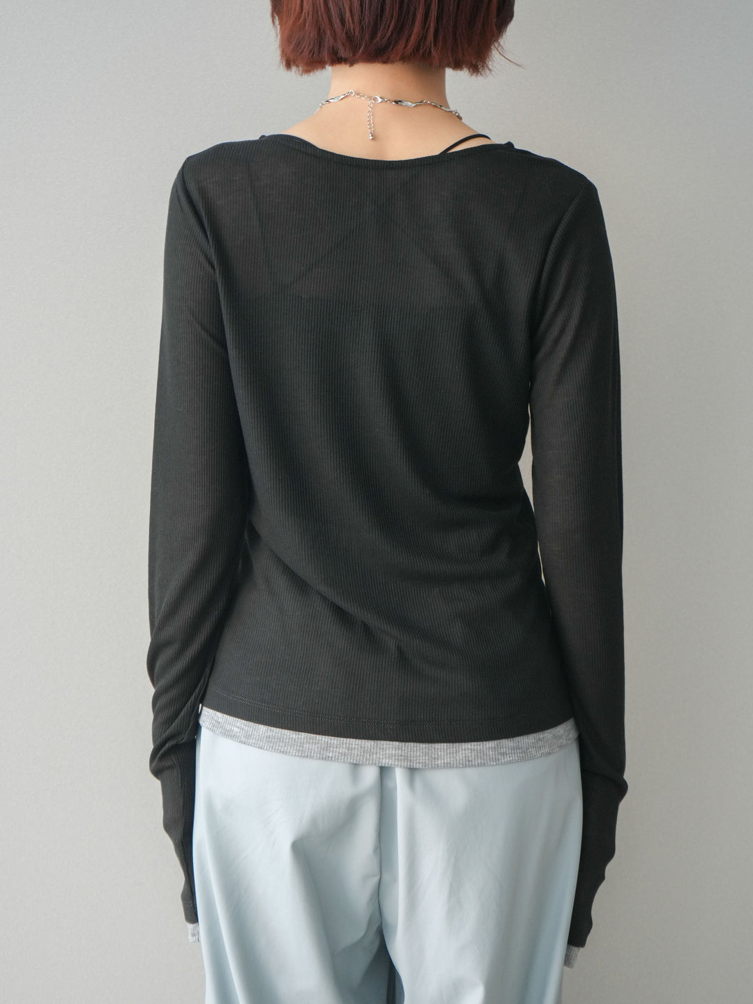 [予約]シアーリブバイカラーカーディガン/black