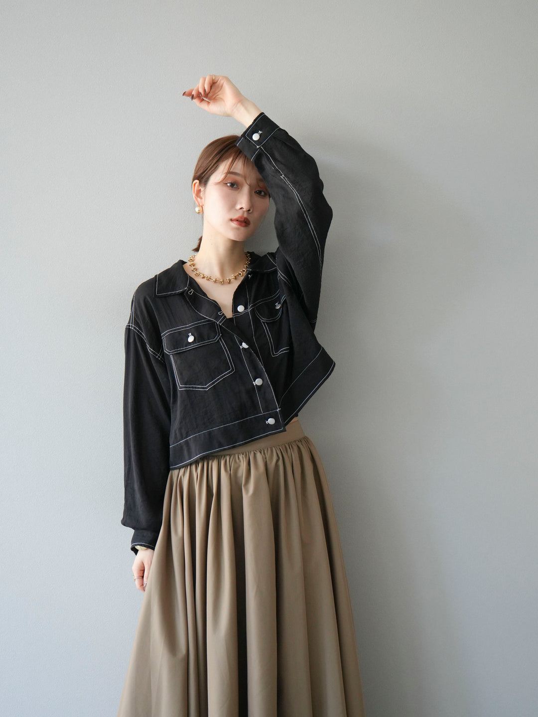 [SET] 縫合透視短外套 + 寬大蓬蓬裙 (2 套)