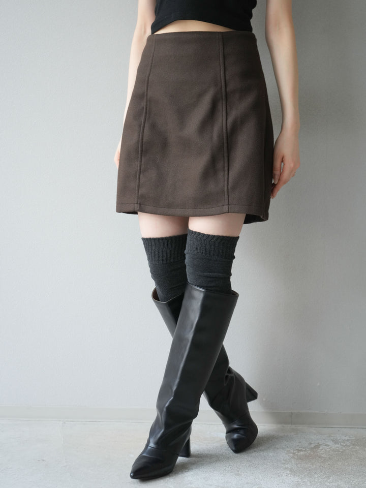 [予約]フェイクウールコクーンミニスカート/ブラウン