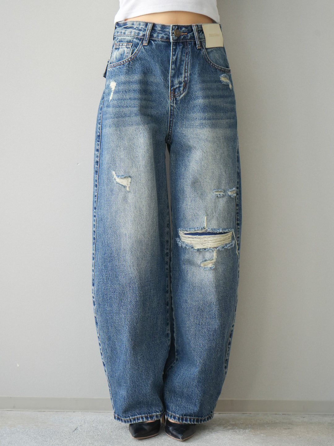 [予約]ダメージデニムセミワイドパンツ/blue