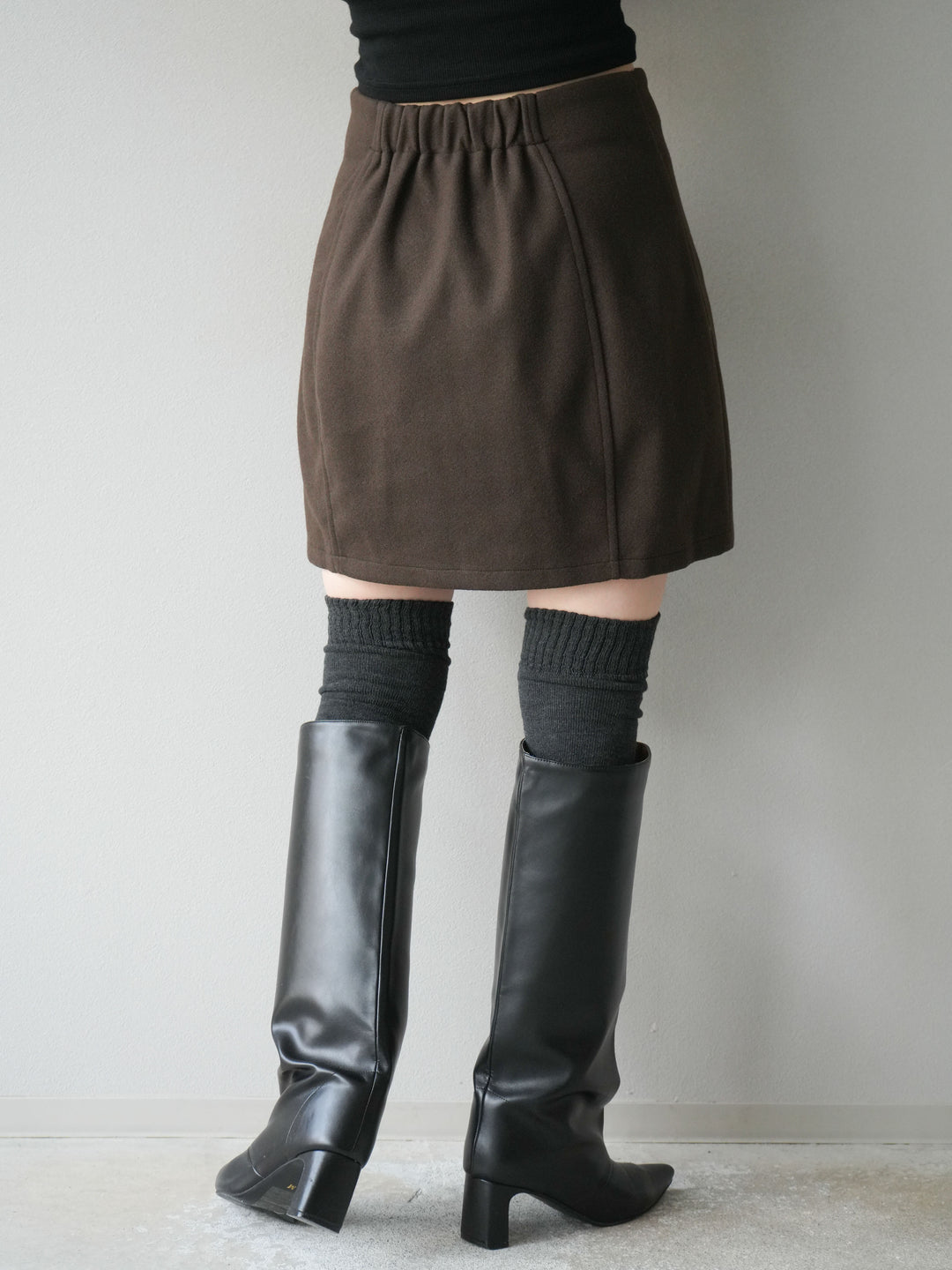 [予約]フェイクウールコクーンミニスカート/ブラウン