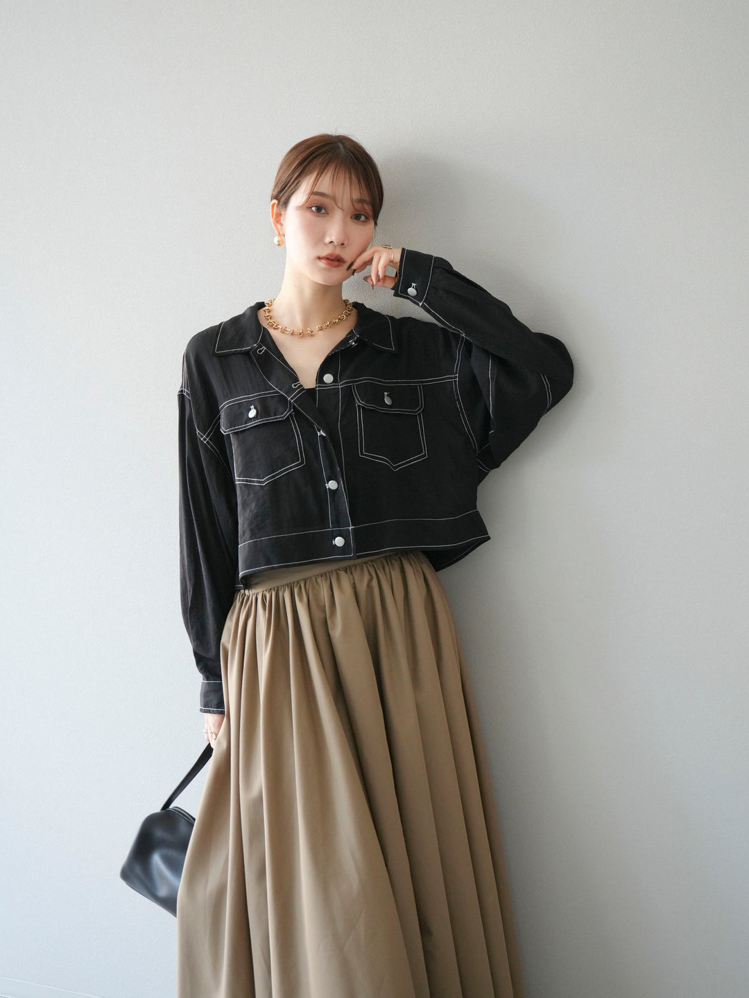 [SET] 縫合透視短外套 + 寬大蓬蓬裙 (2 套)