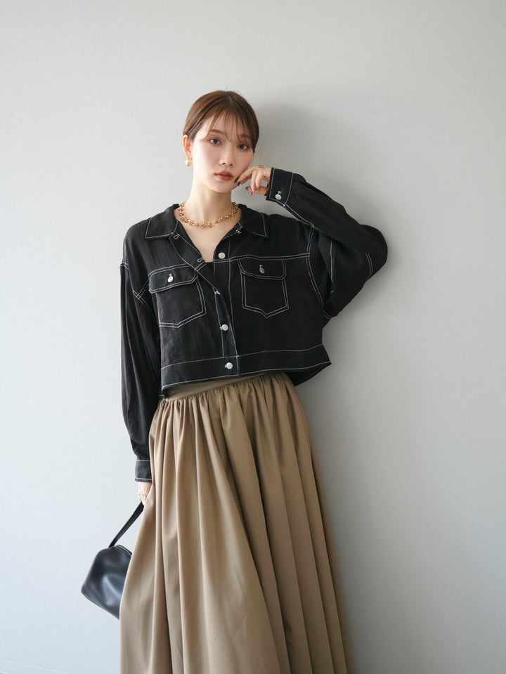 [SET] 縫合透視短外套 + 寬大蓬蓬裙 (2 套)