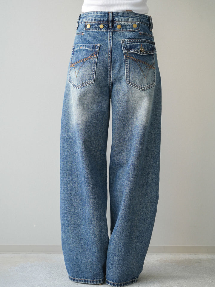 [予約]ダメージデニムセミワイドパンツ/blue