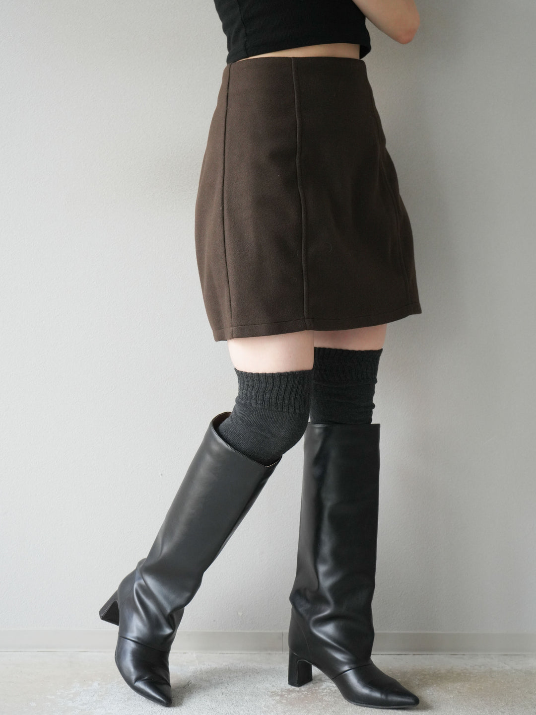 [予約]フェイクウールコクーンミニスカート/ブラウン