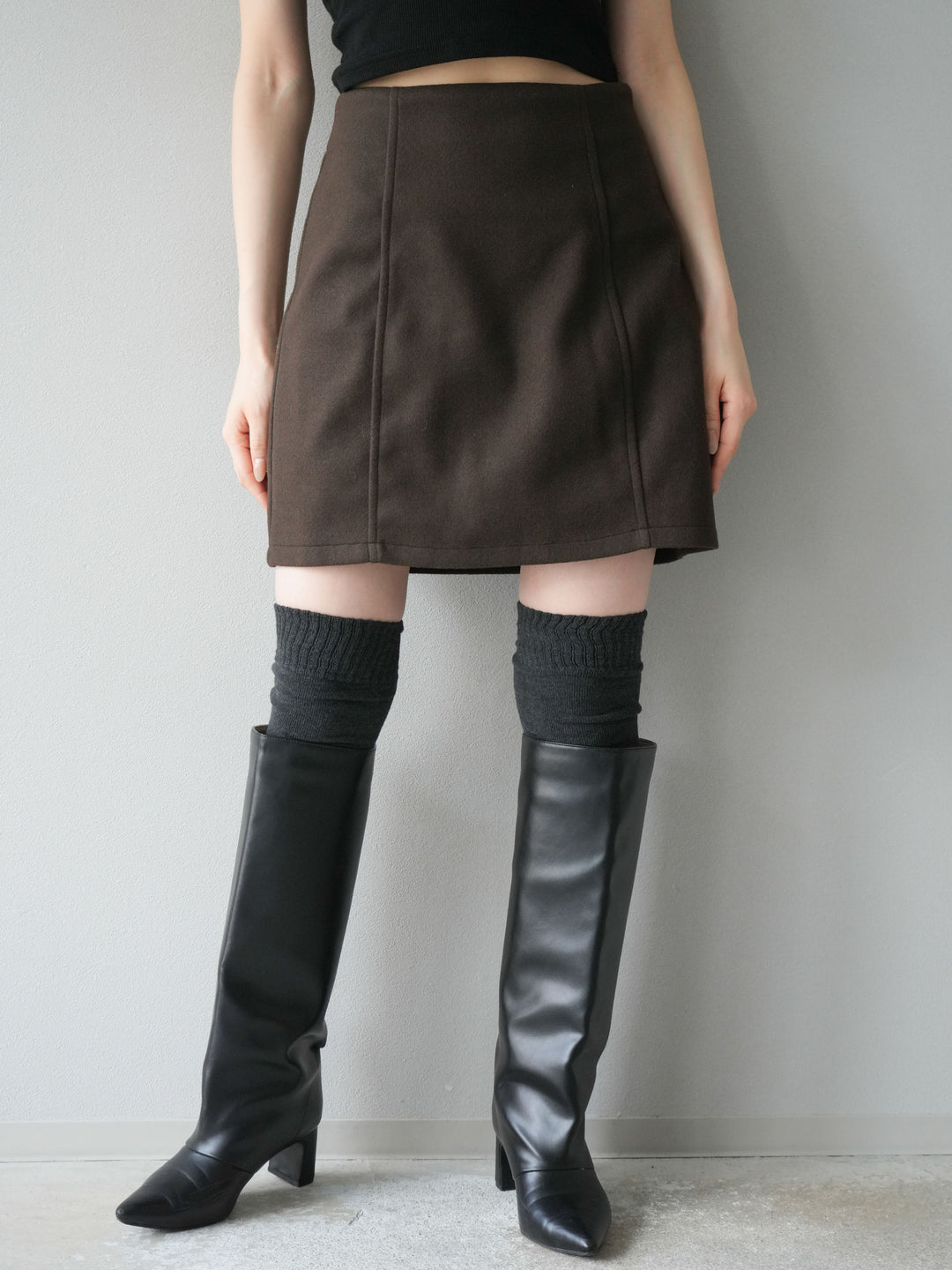 [予約]フェイクウールコクーンミニスカート/ブラウン