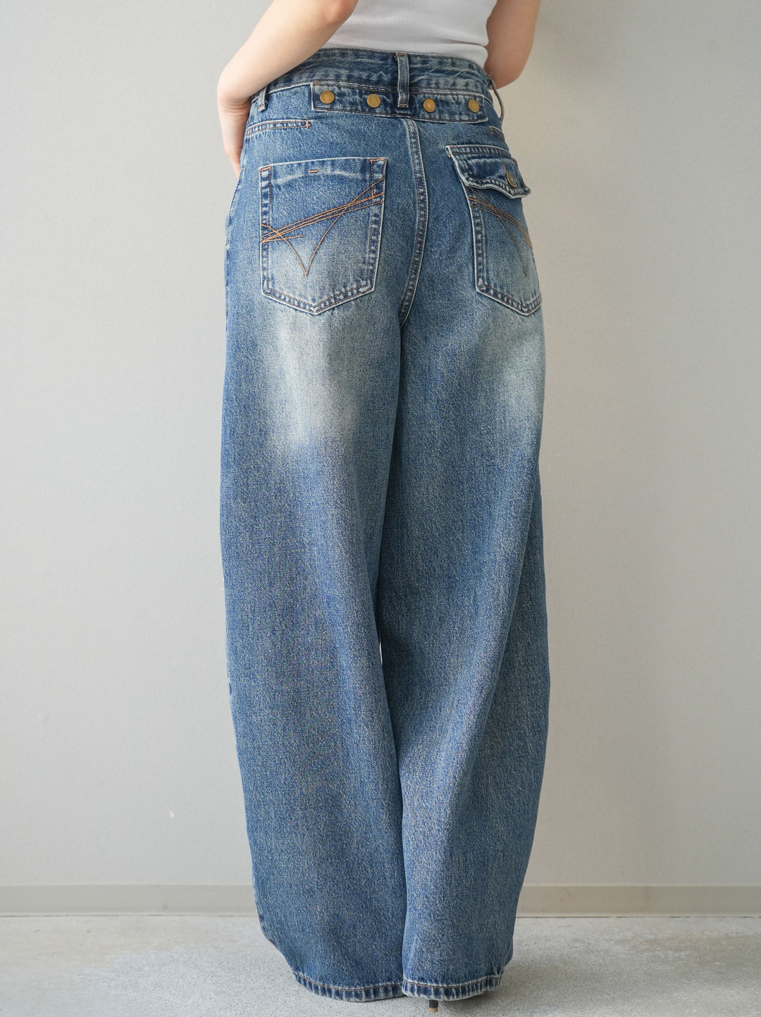 [予約]ダメージデニムセミワイドパンツ/blue